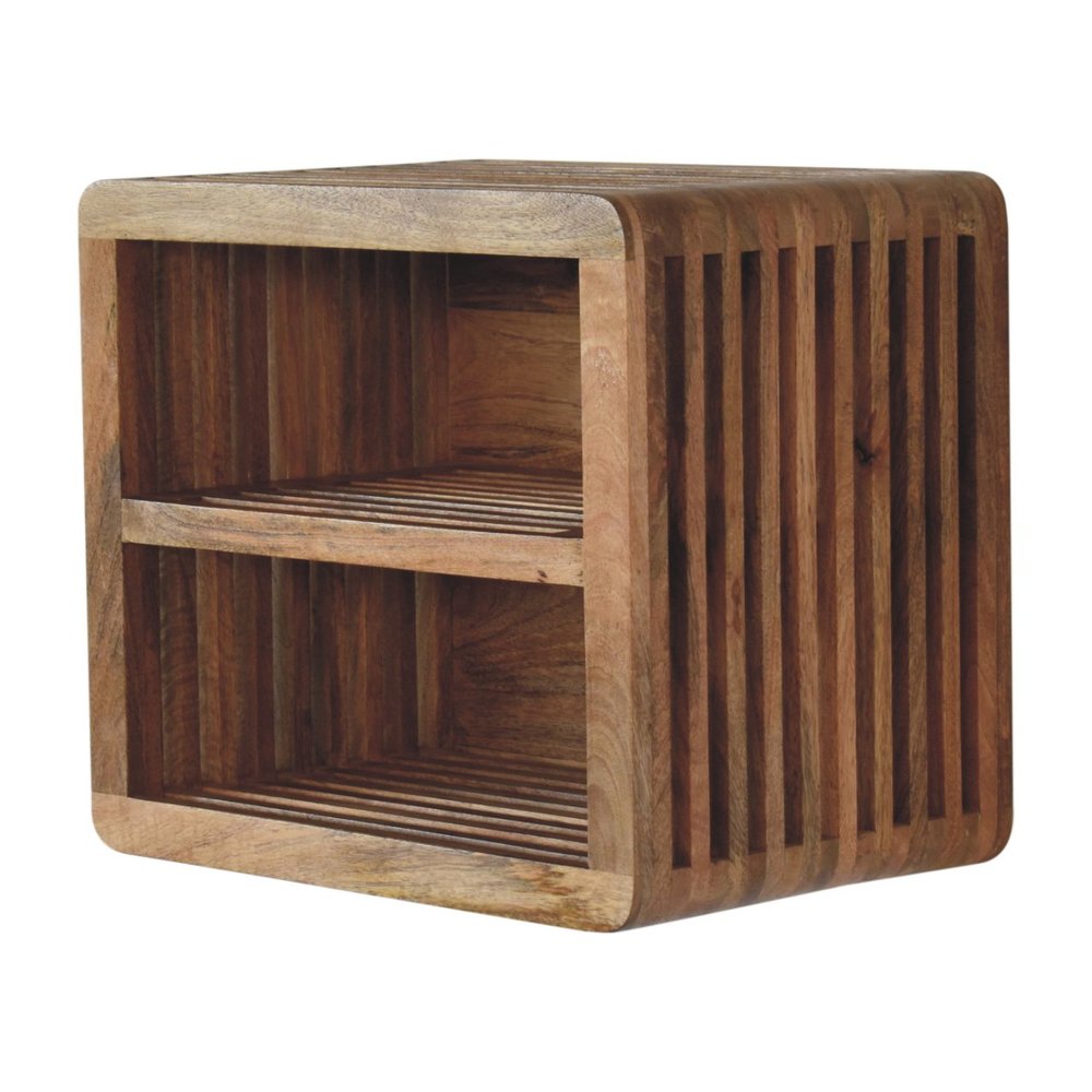 18" Brown Solid Wood Carved Geometric Floating Nightstand HomeRoots