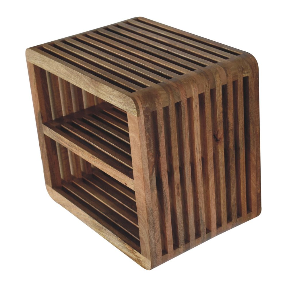 18" Brown Solid Wood Carved Geometric Floating Nightstand HomeRoots