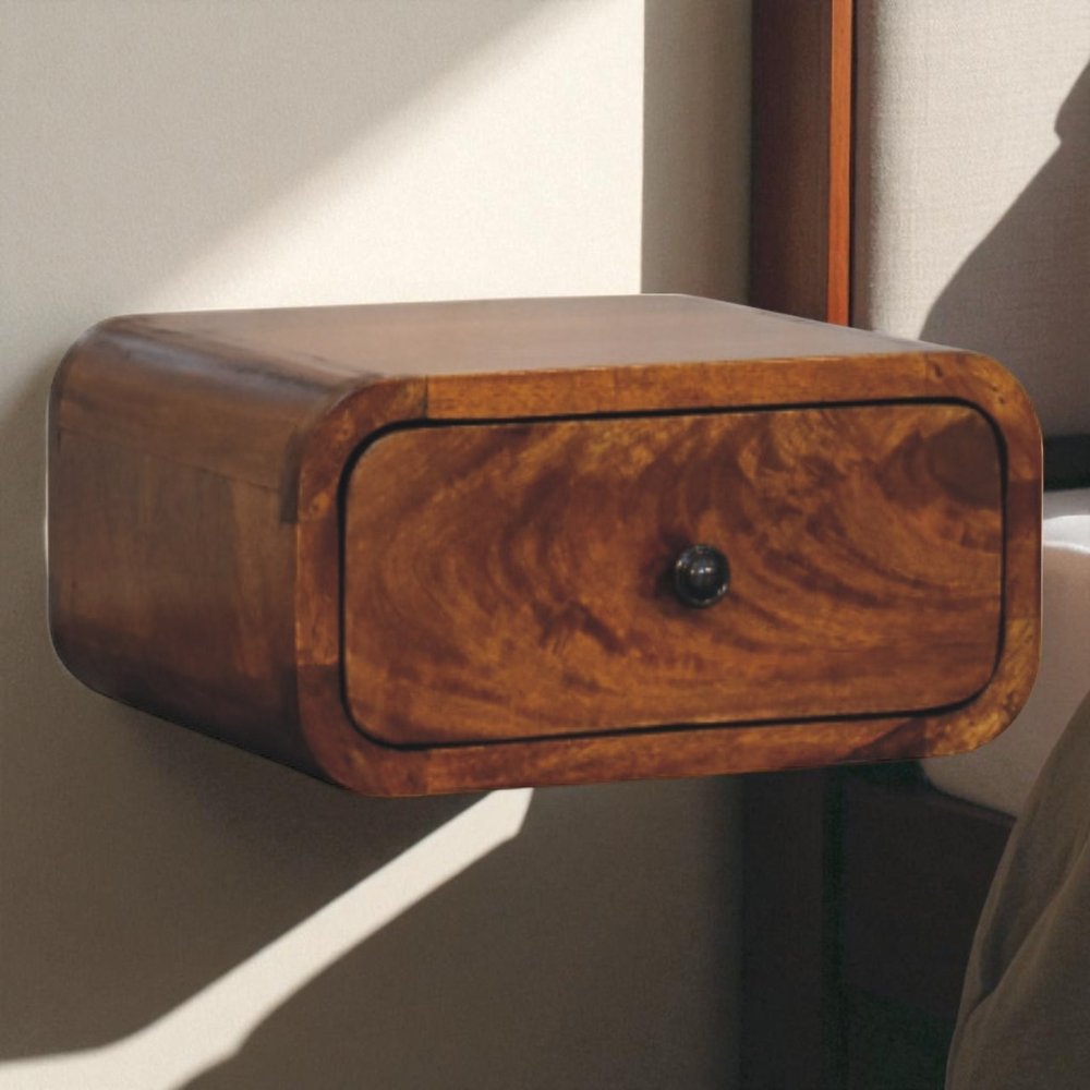 12" Chestnut Solid Wood One Drawer Floating Nightstand — view 10