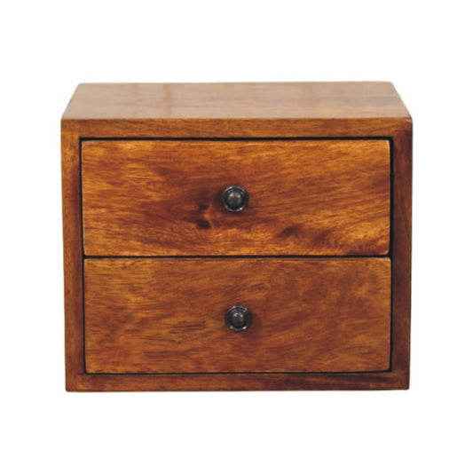 12" Chestnut Solid Wood Two Drawer Floating Nightstand HomeRoots