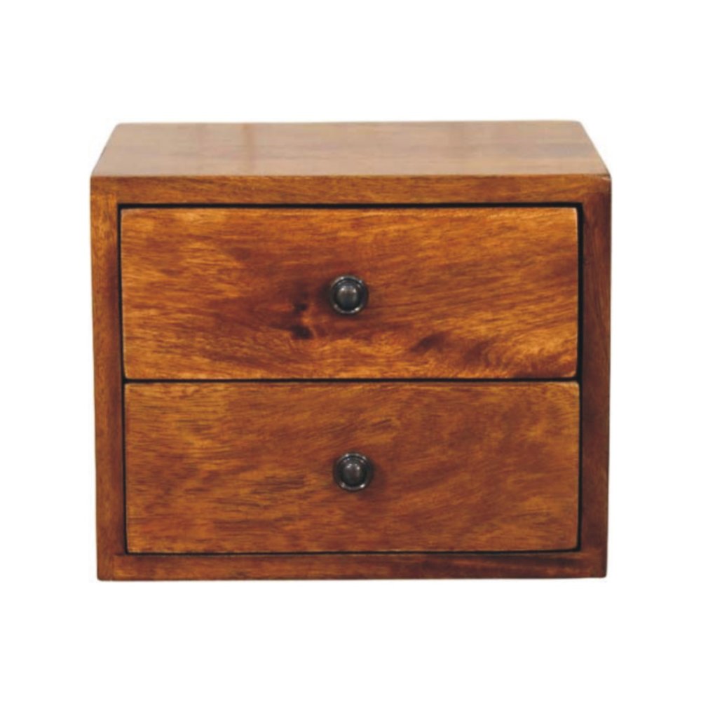 12" Chestnut Solid Wood Two Drawer Floating Nightstand HomeRoots