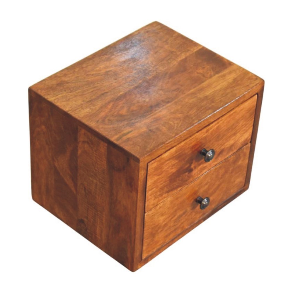 12" Chestnut Solid Wood Two Drawer Floating Nightstand — view 2