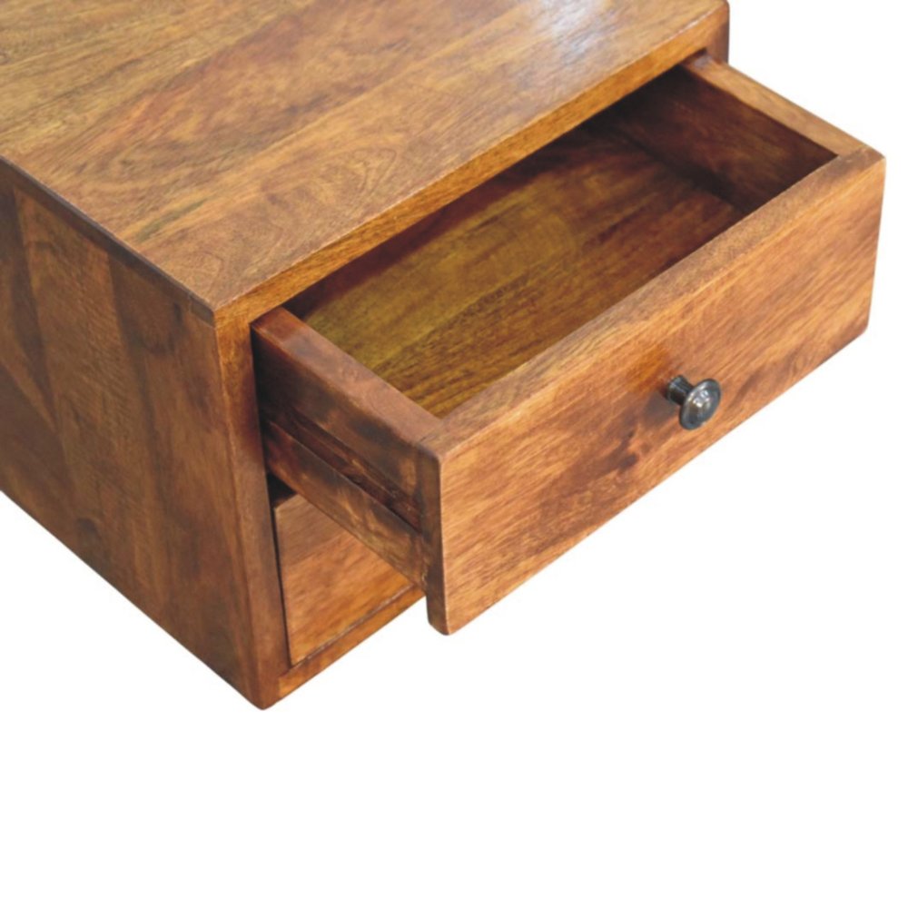 12" Chestnut Solid Wood Two Drawer Floating Nightstand — view 4