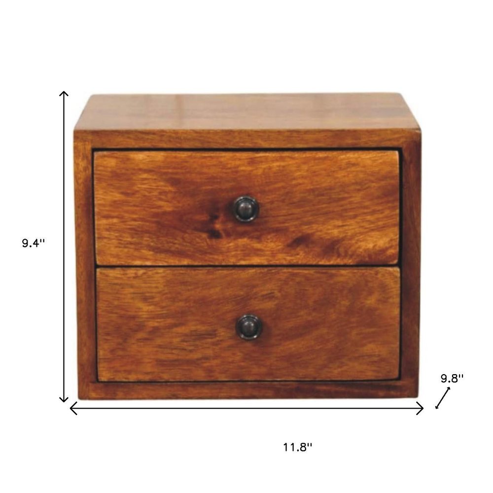 12" Chestnut Solid Wood Two Drawer Floating Nightstand — view 8