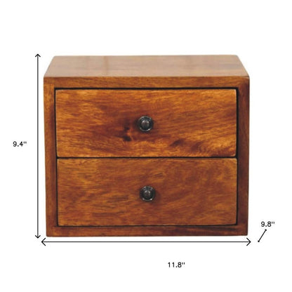 12" Chestnut Solid Wood Two Drawer Floating Nightstand HomeRoots