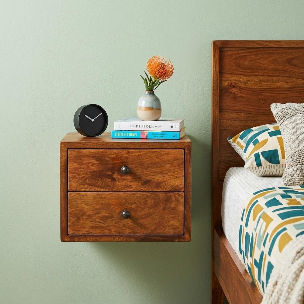 12" Chestnut Solid Wood Two Drawer Floating Nightstand HomeRoots