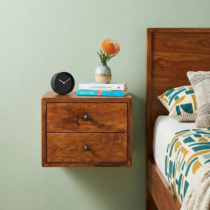 12" Chestnut Solid Wood Two Drawer Floating Nightstand HomeRoots