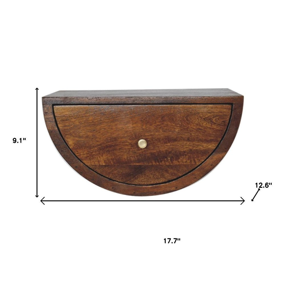 18" Chestnut Solid Wood One Drawer Half Moon Floating Nightstand — view 2