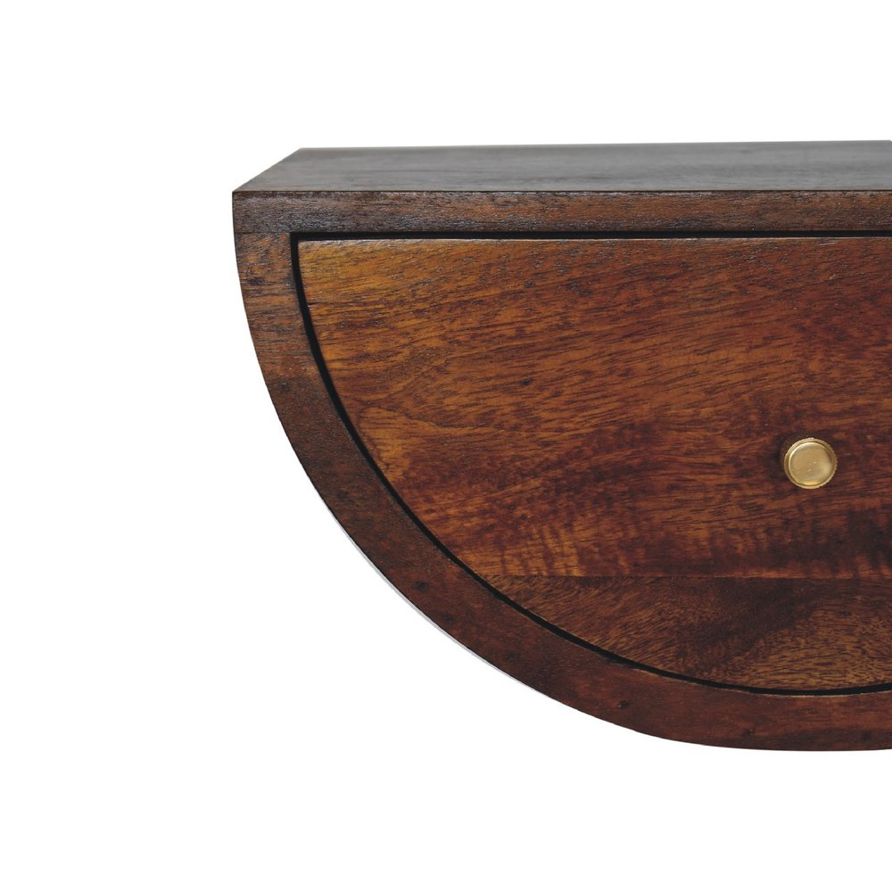 18" Chestnut Solid Wood One Drawer Half Moon Floating Nightstand HomeRoots