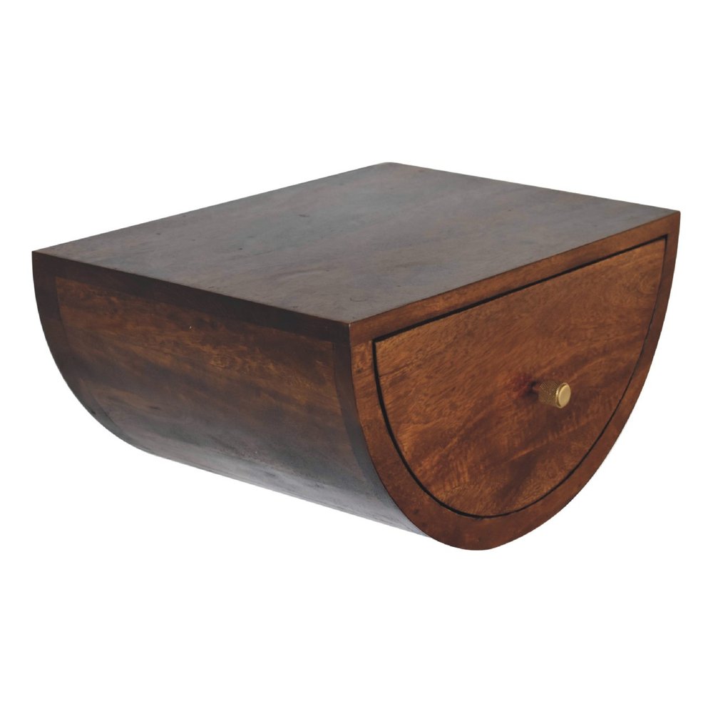 18" Chestnut Solid Wood One Drawer Half Moon Floating Nightstand HomeRoots