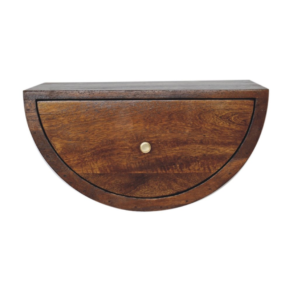18" Chestnut Solid Wood One Drawer Half Moon Floating Nightstand — view 11