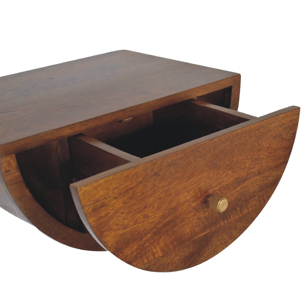 18" Chestnut Solid Wood One Drawer Half Moon Floating Nightstand — view 12