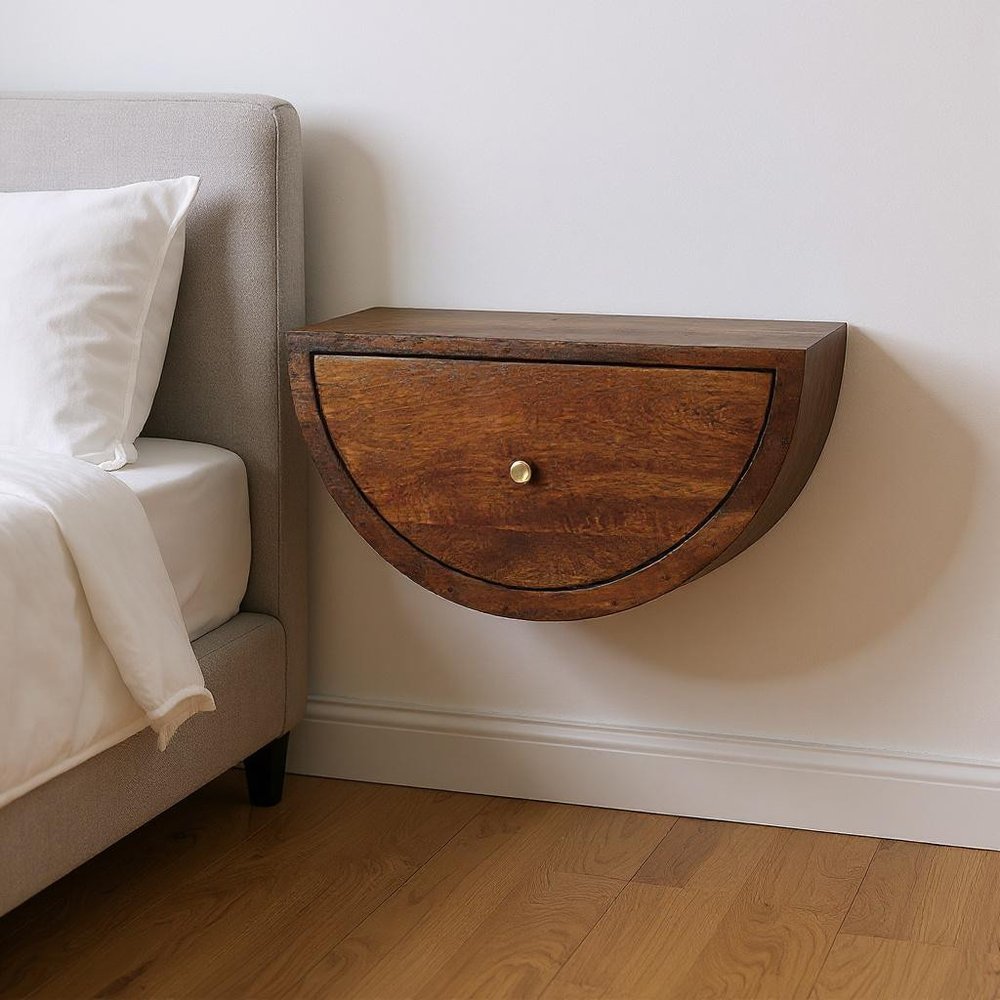 18" Chestnut Solid Wood One Drawer Half Moon Floating Nightstand — view 4