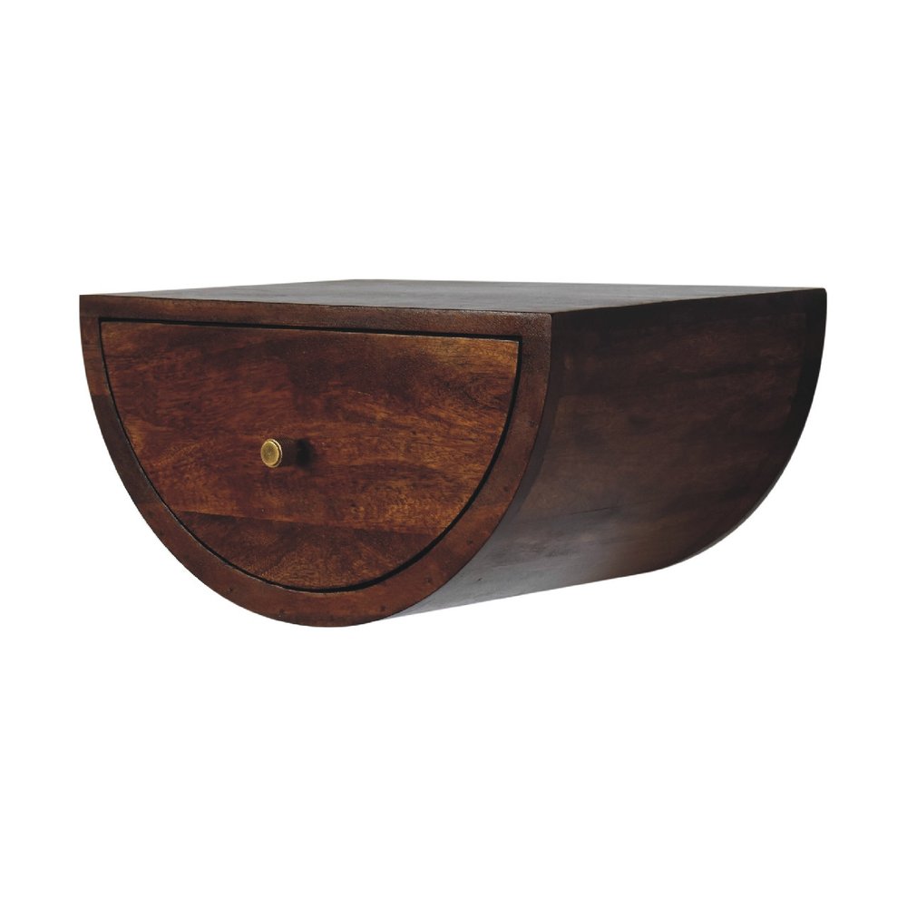 18" Chestnut Solid Wood One Drawer Half Moon Floating Nightstand HomeRoots