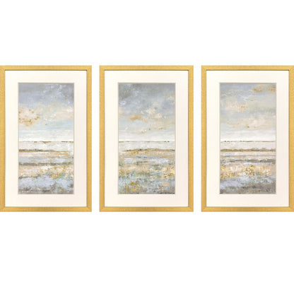 Set Of Three Sea Horizon Distressed Gold Framed Wall Art HomeRoots