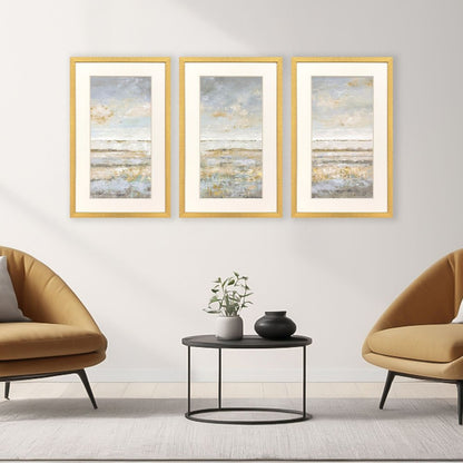 Set Of Three Sea Horizon Distressed Gold Framed Wall Art HomeRoots
