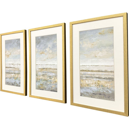 Set Of Three Sea Horizon Distressed Gold Framed Wall Art HomeRoots
