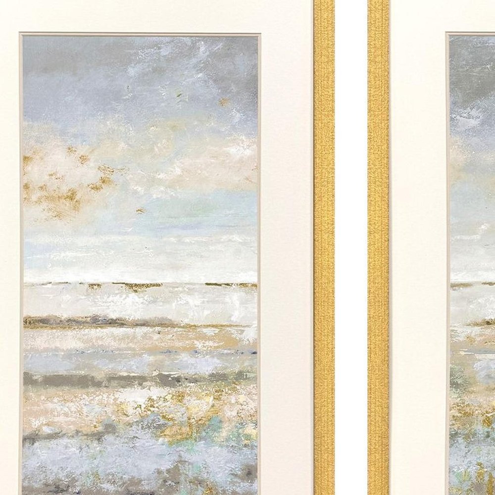 Set Of Three Sea Horizon Distressed Gold Framed Wall Art HomeRoots