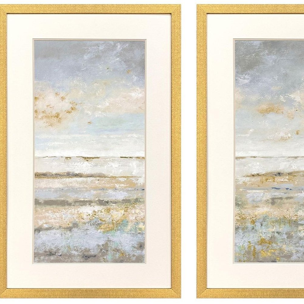 Set Of Three Sea Horizon Distressed Gold Framed Wall Art HomeRoots
