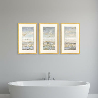 Set Of Three Sea Horizon Distressed Gold Framed Wall Art HomeRoots