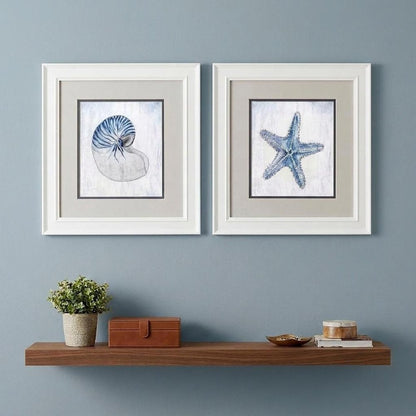 Set Of Two 11" x 11" Azure Shell White Framed Wall Art