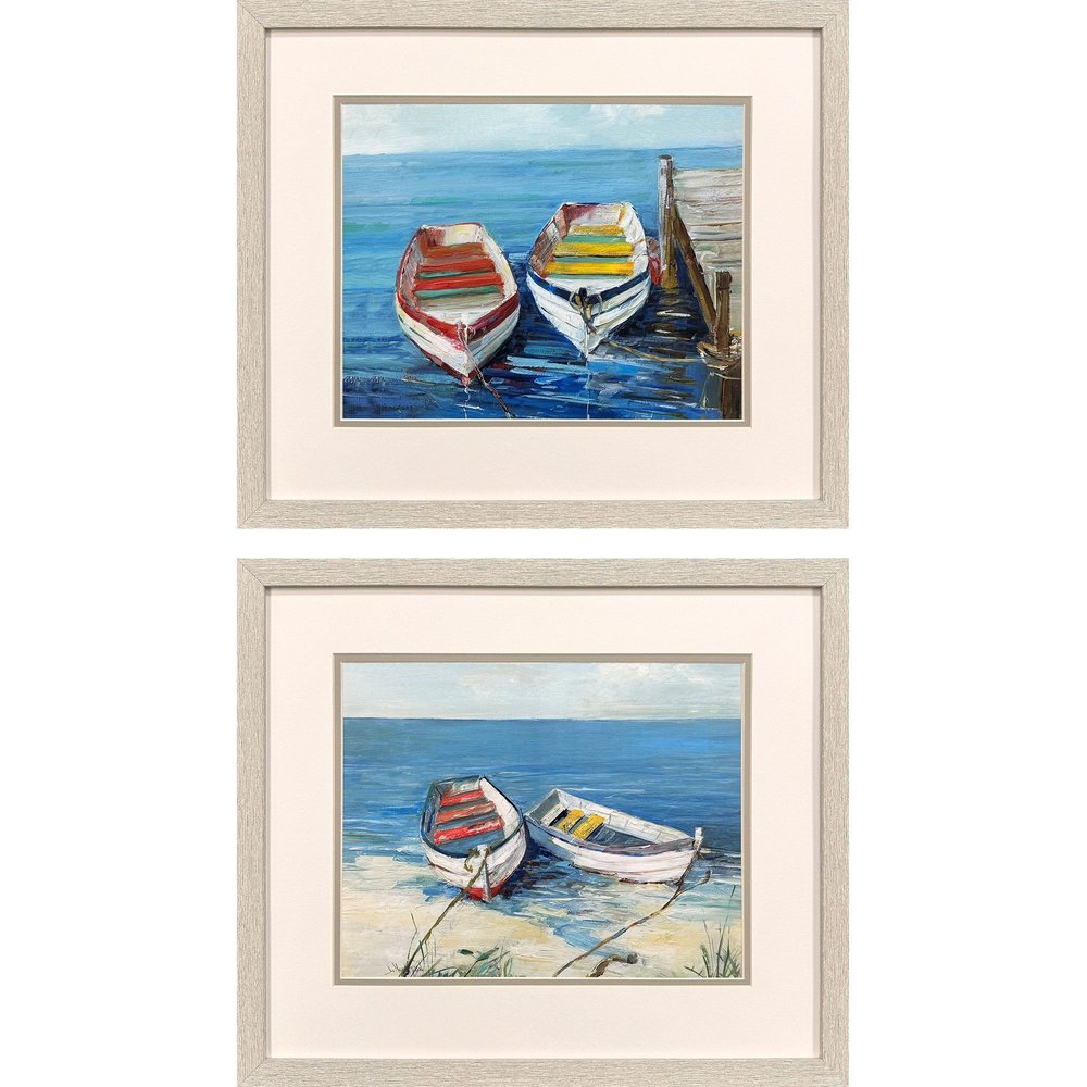 Set Of Two Day of Fishing Distressed White Framed Wall Art HomeRoots