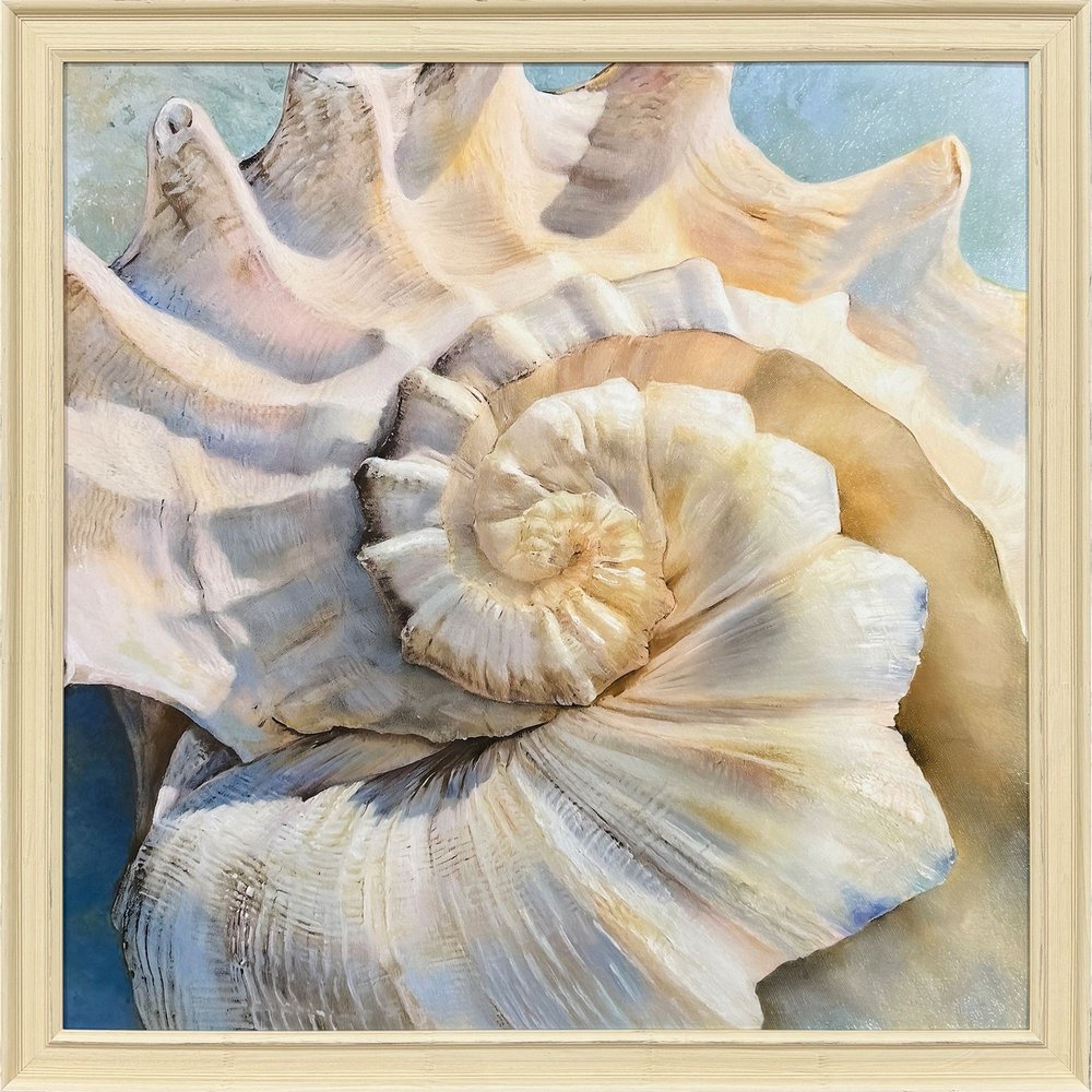 Center Shell Distressed White Framed Wall Art HomeRoots