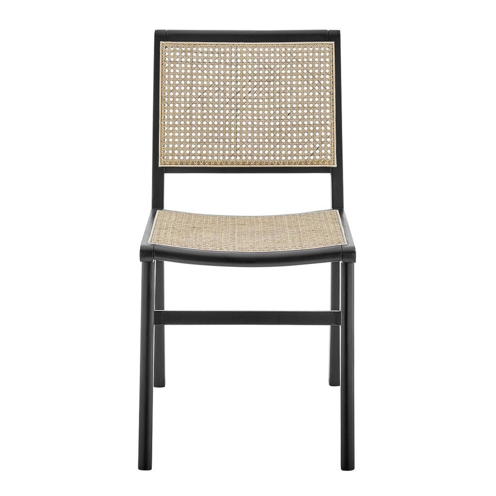 Natural and Black Solid Wood and Cane Partially Open Back Dining Side Chair HomeRoots