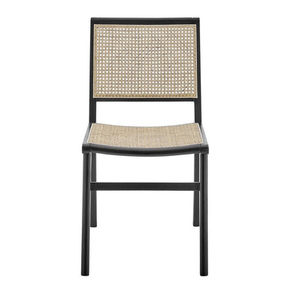 Natural and Black Solid Wood and Cane Partially Open Back Dining Side Chair HomeRoots