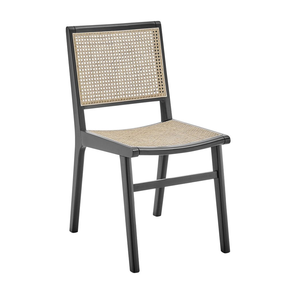 Natural and Black Solid Wood and Cane Partially Open Back Dining Side Chair HomeRoots
