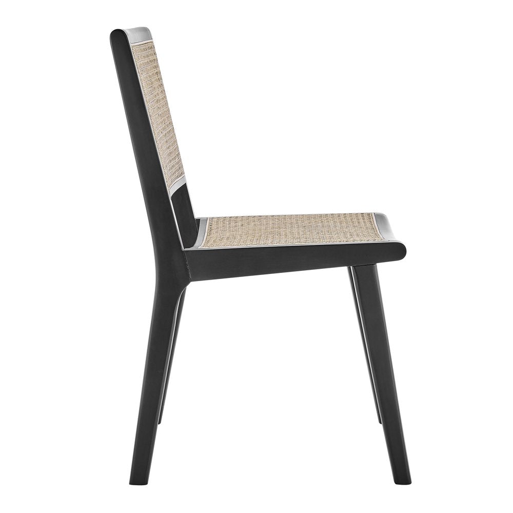 Natural and Black Solid Wood and Cane Partially Open Back Dining Side Chair HomeRoots