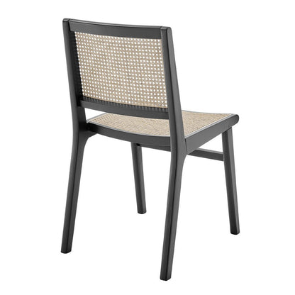 Natural and Black Solid Wood and Cane Partially Open Back Dining Side Chair HomeRoots