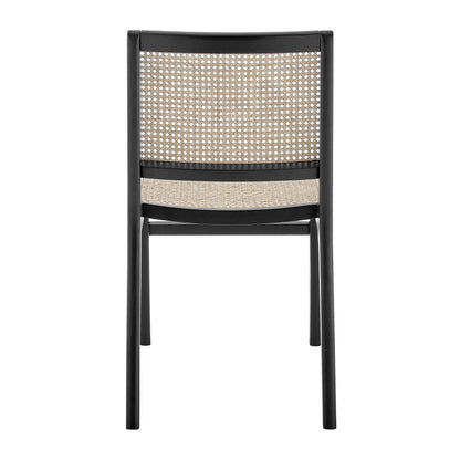 Natural and Black Solid Wood and Cane Partially Open Back Dining Side Chair HomeRoots