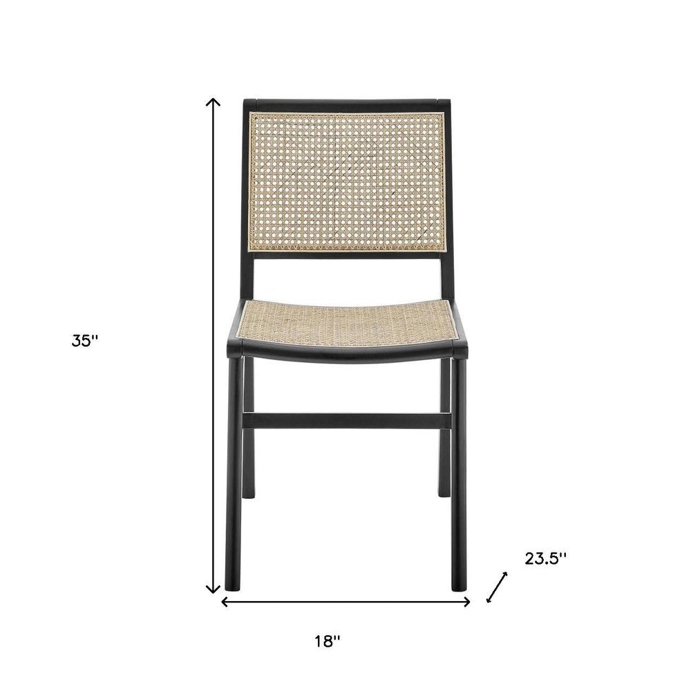 Natural and Black Solid Wood and Cane Partially Open Back Dining Side Chair HomeRoots