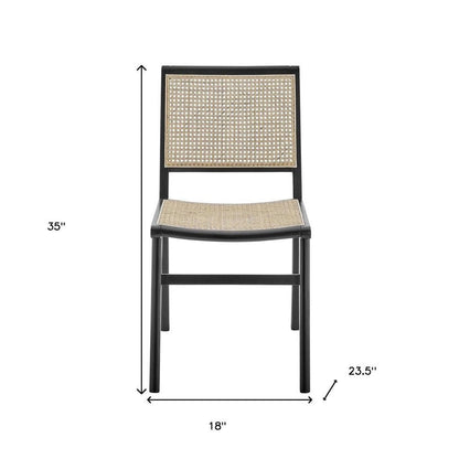 Natural and Black Solid Wood and Cane Partially Open Back Dining Side Chair HomeRoots