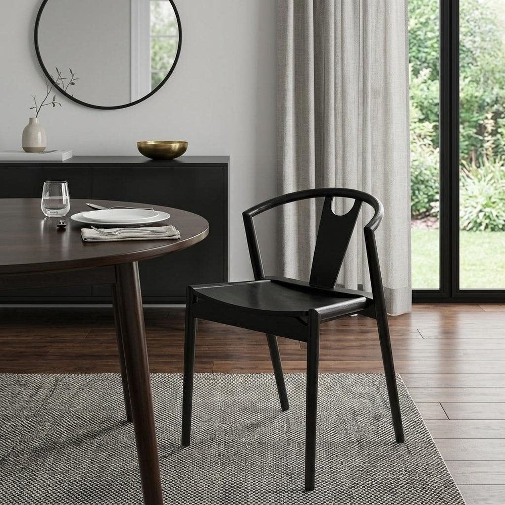 Black Solid Wood Open Back Dining Side Chair HomeRoots