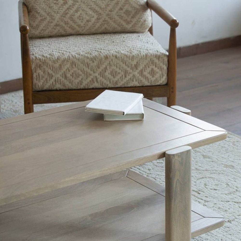 45" Natural Solid Wood Distressed Coffee Table With Shelf HomeRoots