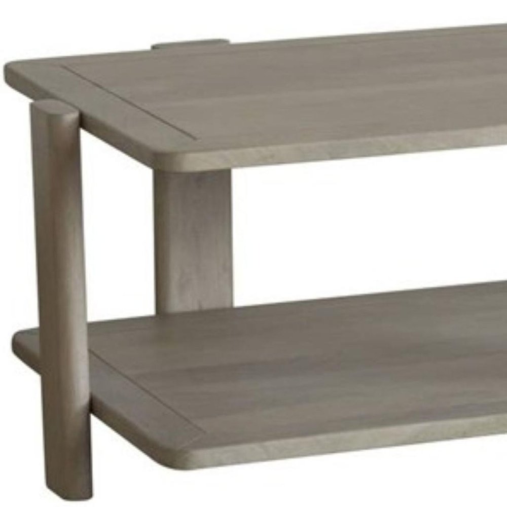 45" Natural Solid Wood Distressed Coffee Table With Shelf HomeRoots