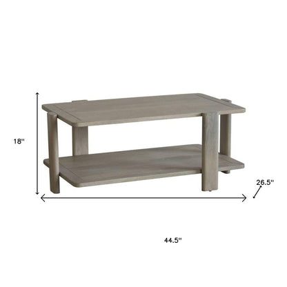 45" Natural Solid Wood Distressed Coffee Table With Shelf HomeRoots
