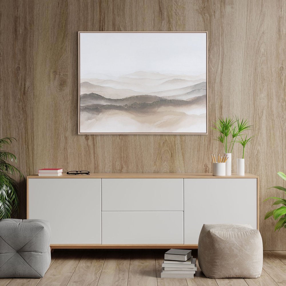 Over the Hills Hand Painted Brown Floater Frame Wall Art HomeRoots