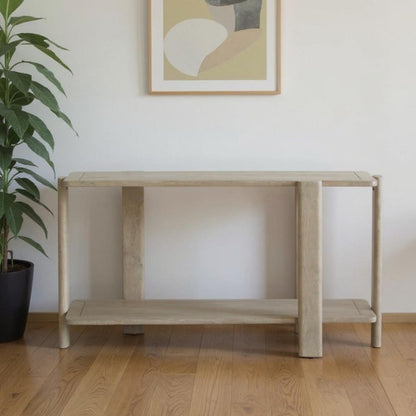 54" Natural Solid Wood Distressed Console Table With Shelf HomeRoots
