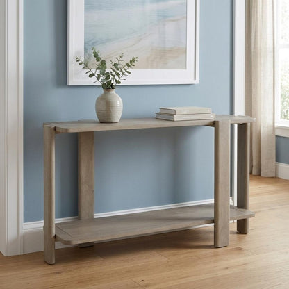 54" Natural Solid Wood Distressed Console Table With Shelf HomeRoots