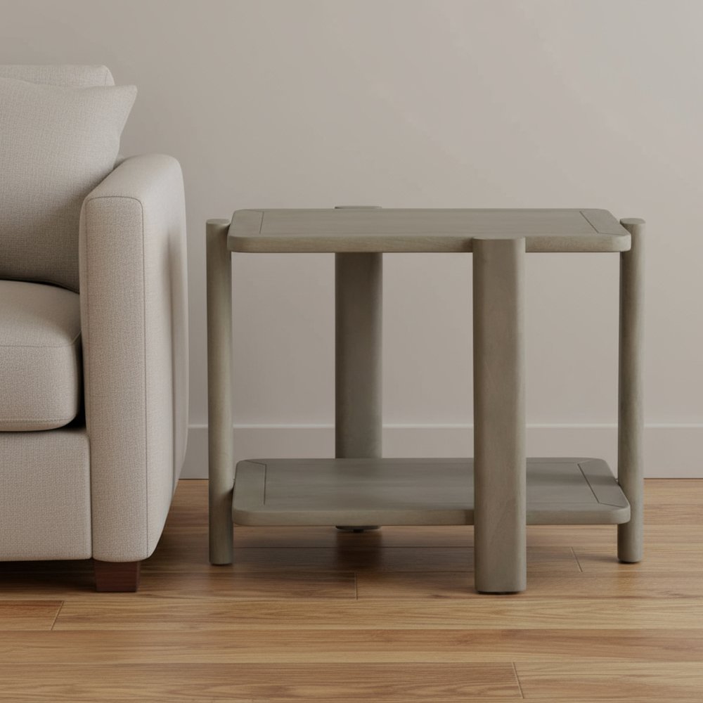 22" Natural Distressed Solid Wood End Table With Shelf HomeRoots