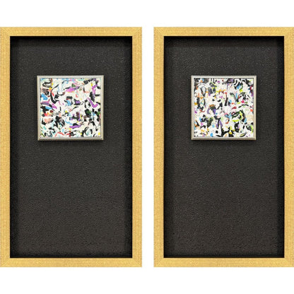 Set Of Two Multi Color Modern Abstract Gold Framed Wall Art