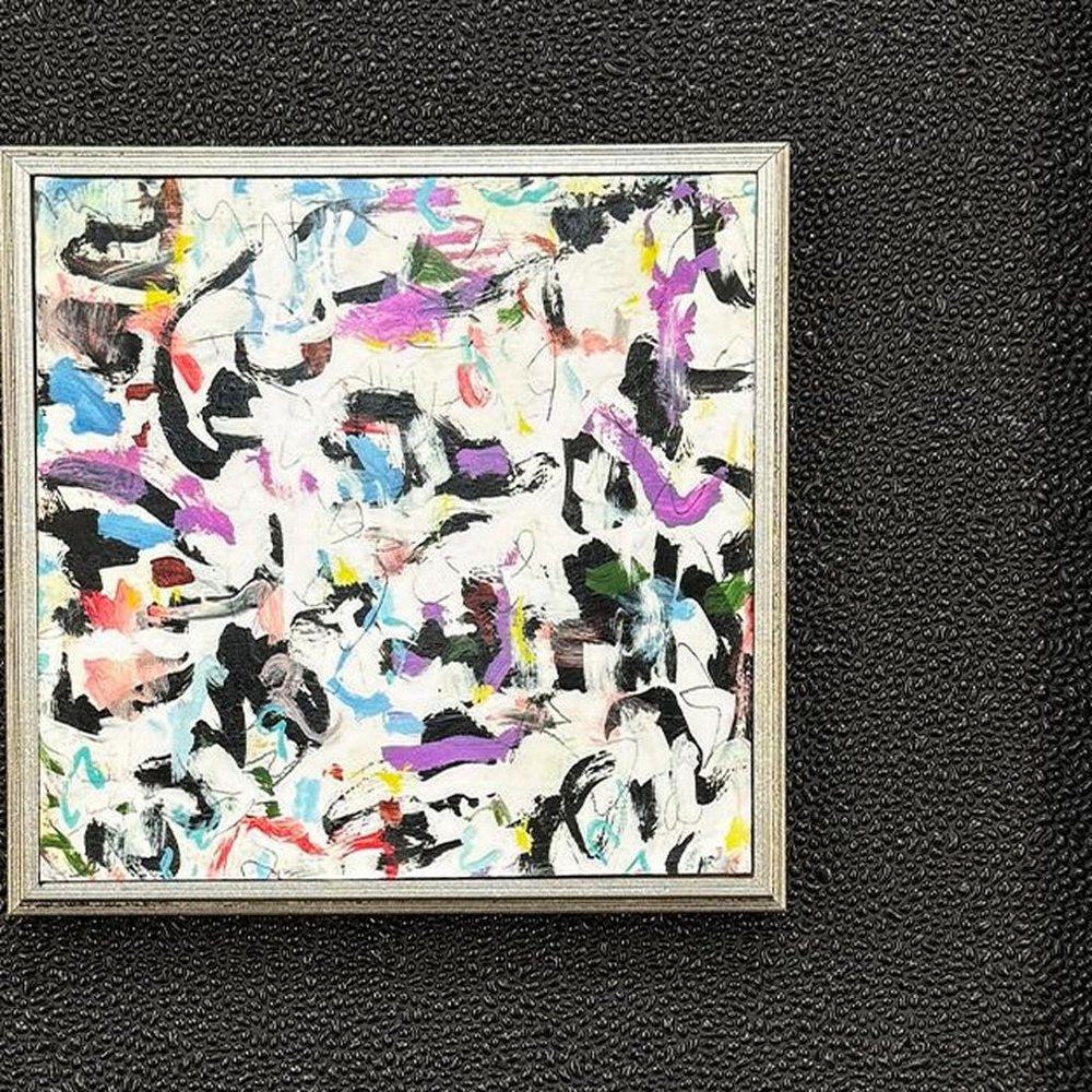 Set Of Two Multi Color Modern Abstract Gold Framed Wall Art