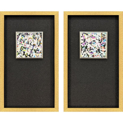 Set Of Two Multi Color Modern Abstract Gold Framed Wall Art