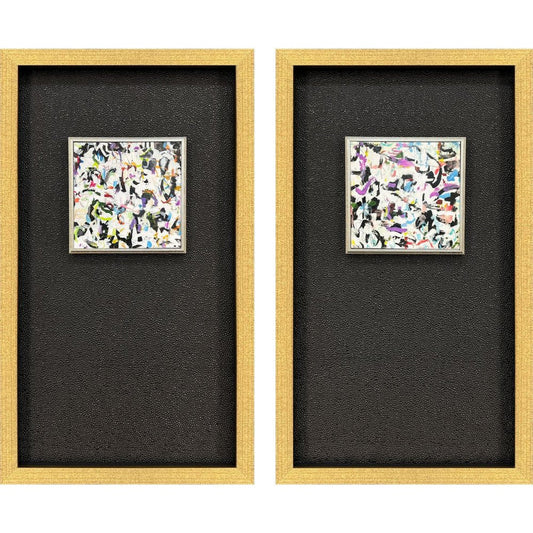 Set Of Two Multi Color Modern Abstract Gold Framed Wall Art HomeRoots