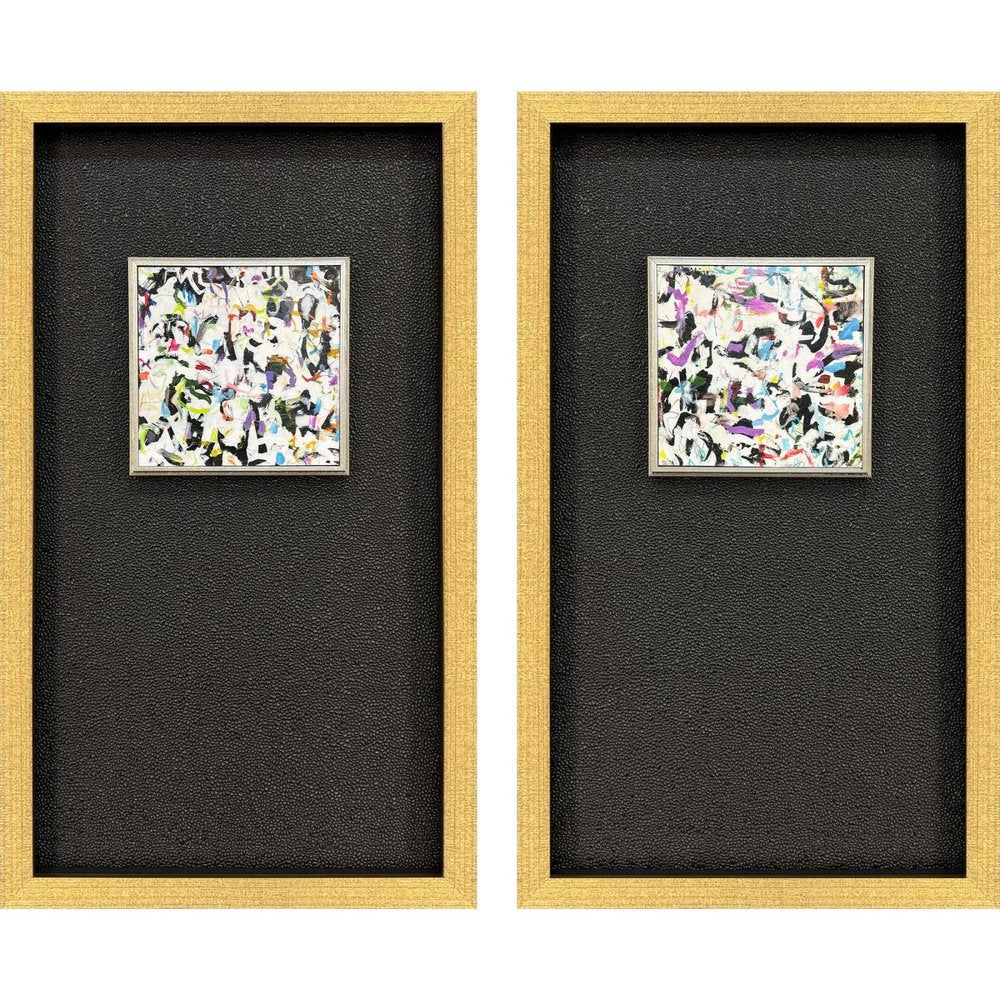 Set Of Two Multi Color Modern Abstract Gold Framed Wall Art