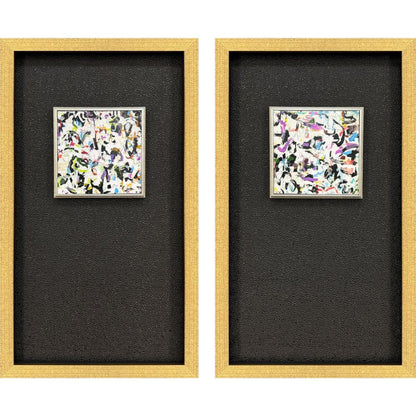 Set Of Two Multi Color Modern Abstract Gold Framed Wall Art