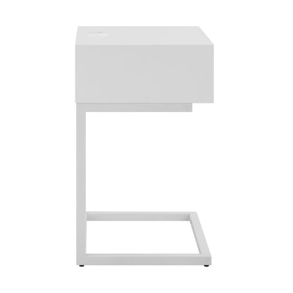 25" White and Natural Wood and Steel End Table With Drawer And USB Port HomeRoots